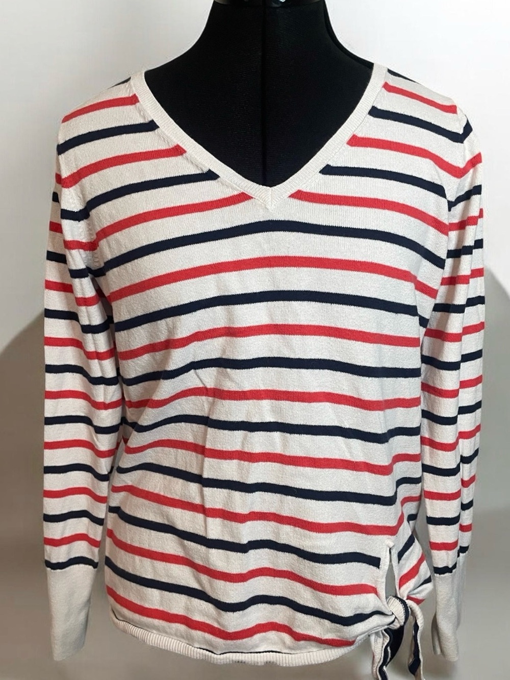 GAP Navy White and Orange Knit Top with Tie Waist